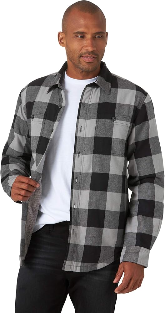 Wrangler Authentics Men's Long Sleeve Sherpa Lined Shirt Jacket, Grey Buffalo, XX-Large