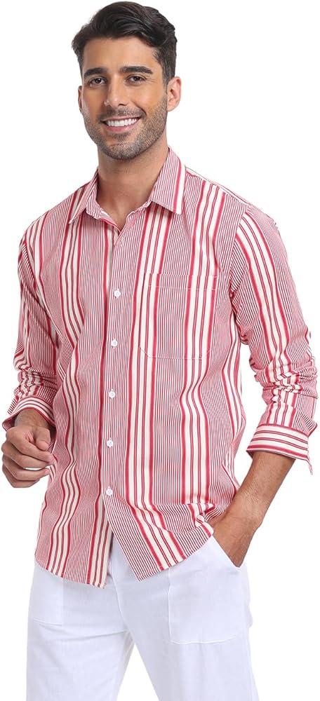 Cosonsen Men's Striped Shirts Casual Long Sleeve Button Down Shirt Casual Business Dress Shirt