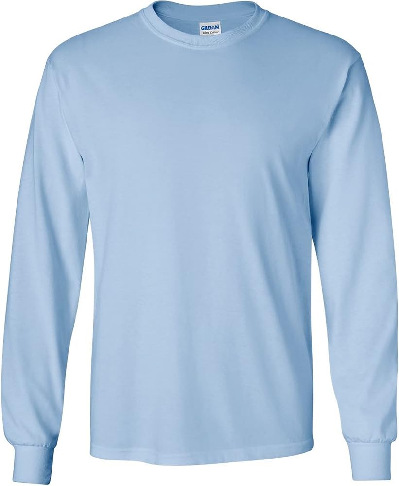 Gildan Mens Plain Crew Neck Ultra Cotton Long Sleeve T-Shirt (M) (Light Blue)