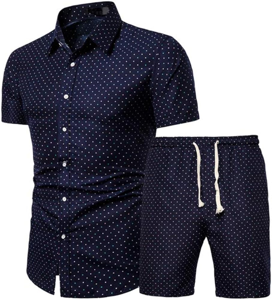 PASOK Men's Floral 2 Piece Tracksuit Casual Button Down Short Sleeve Hawaiian Shirt and Shorts Suit