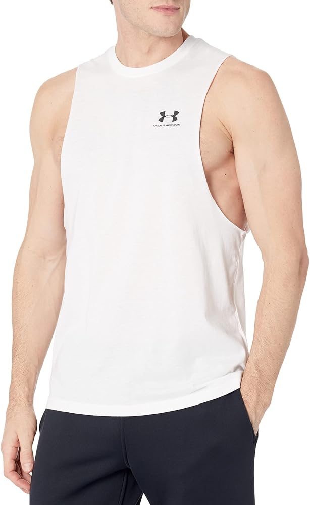 Under Armour Left Chest Cutoff Tank White/Black/Black 2XL