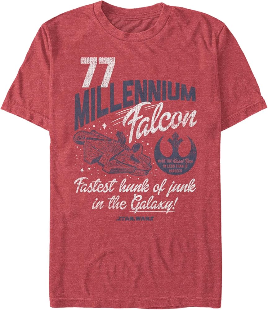 Men's Star Wars Millennium Falcon Fastest Junk 77 T-Shirt - Red Heather - Small