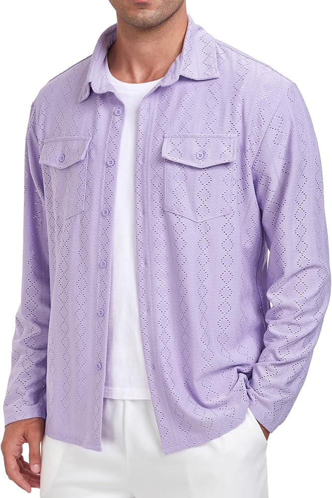 ZAFUL Mens Long Sleeve Cuban Guayabera Button Down Shirts Casual Lightweight Wrinkle Free Shirt Tops