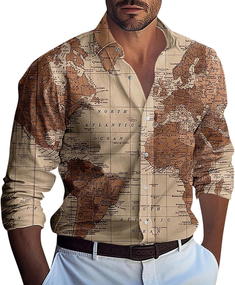 Button Down Shirts for Men Casual Long Sleeve Regular Fit Flower Print Beach Shirts Summer Casual Beach Shirt