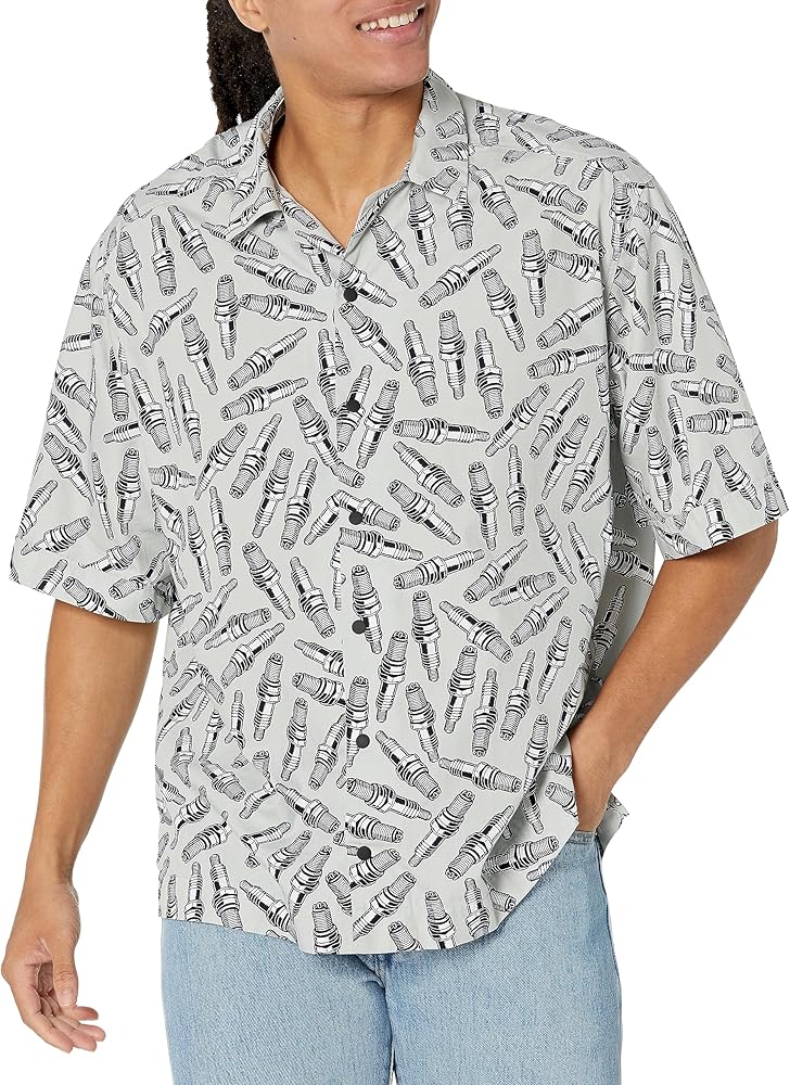 BOSS Men's Poplin Print Short Sleeve Button Down Shirt