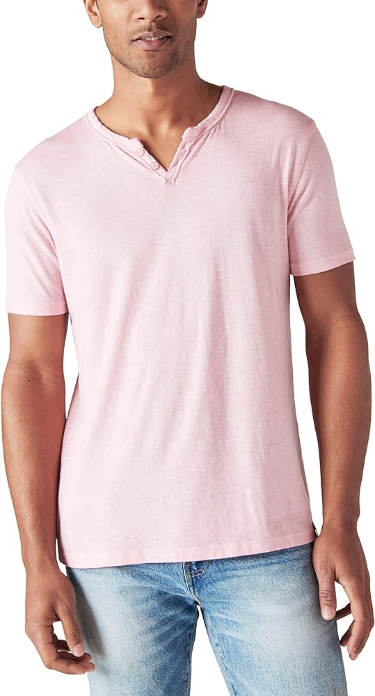 Lucky Brand Men's Short Sleeve Venice Burnout Notch Neck Tee