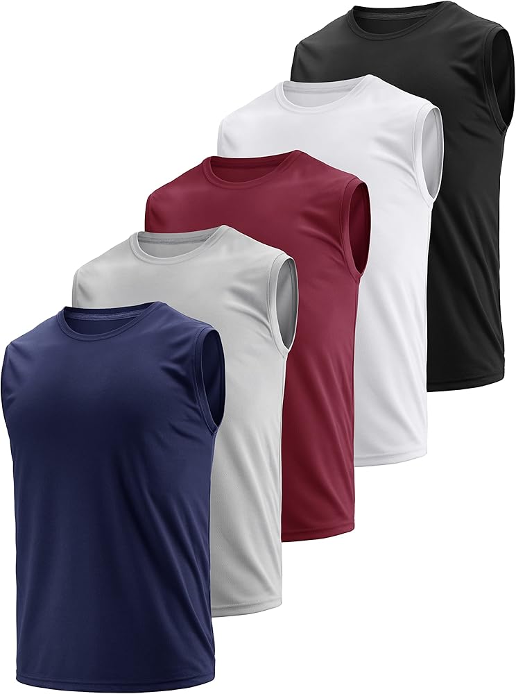 Men's Dry Fit Moisture Wicking 3 & 5 Pack Tech Quick Dry Sleeveless Shirts Mesh Crew Active Athletic Tank Tops