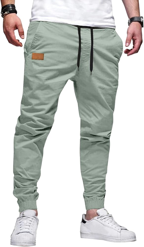 JMIERR Mens Casual Joggers Pants - Cotton Drawstring Chino Cargo Pants Hiking Outdoor Twill Track Jogging Sweatpants Pants