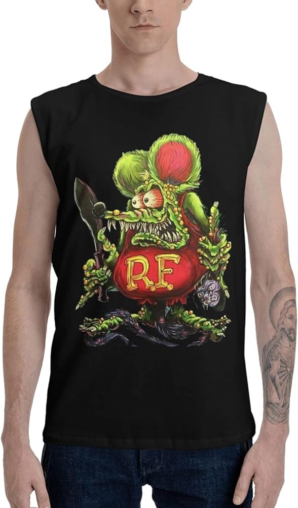 Men's Tank Top T-Shirt Rat Anime Fink Classic Quick Dry Vest Sleeveless tee Shirt for Mens X-Large Black