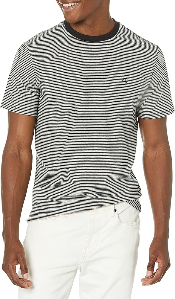 Calvin Klein Men's Smooth Cotton Feeder Stripe Crewneck T-Shirt