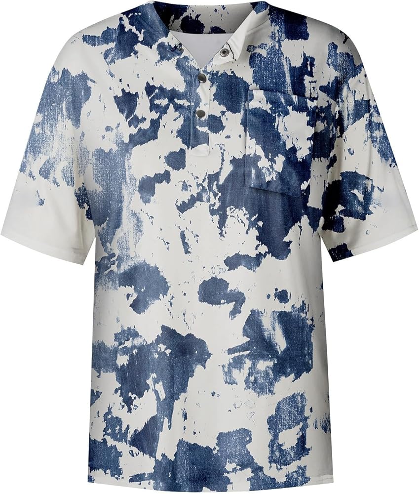 Men Stretch Print Scrub Top - Medical Uniform Men Nurse School Print Scrubs V Neck Top Tie Dye Shirt