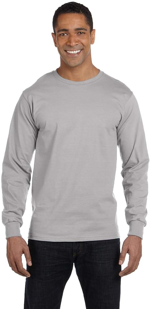 Hanes Long Sleeve Beefy T-Shirt - 5186, XL, Light Steel