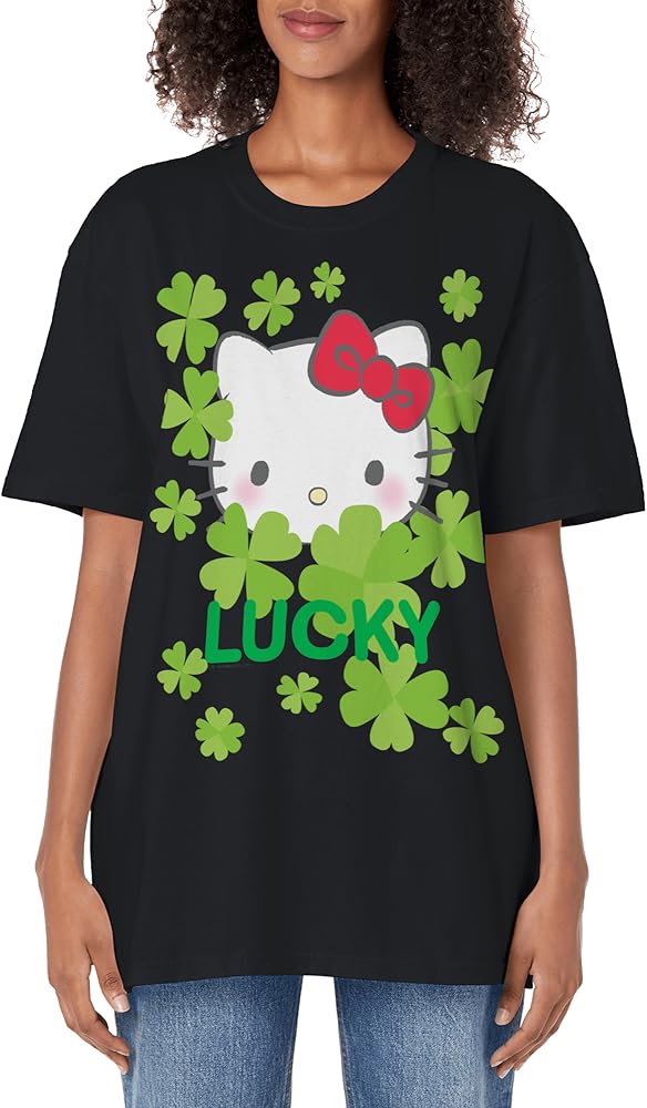 Hello Kitty Lucky Clover St. Patrick's Day Adult Oversized Vintage T-Shirt