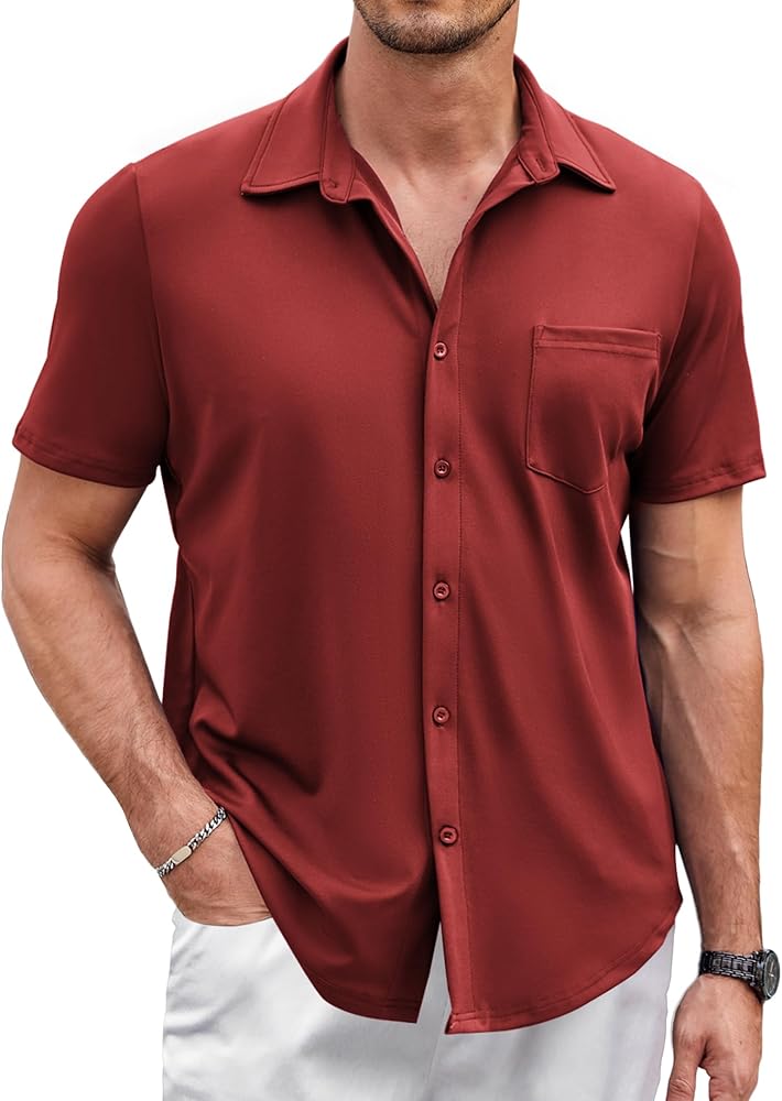 COOFANDY Men's Casual Wrinkle Free Shirts Button Down Short Sleeve Summer Shirts