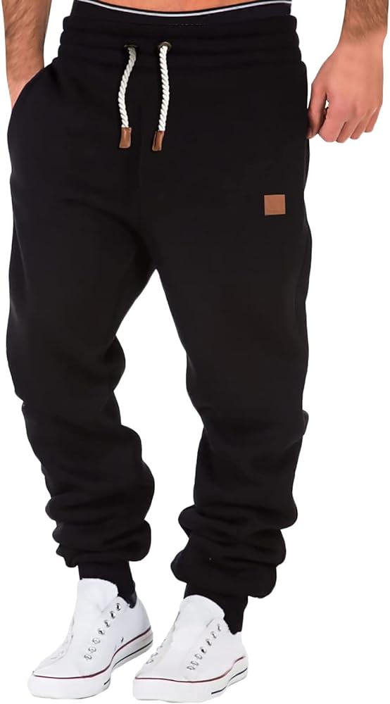 Men's Heavyweight Cargo Fleece Sweatpants Stretch Elastic Waist Joggers Sport Pants Drawstring Trousers with Pockets