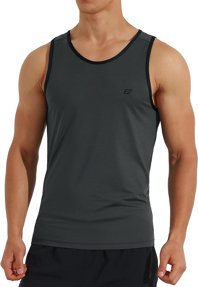 EZRUN Men's Tank Tops Quick Dry Workout Swim Beach Shirts Sleeveless Shirts for Bodybuilding Gym Fitness Training