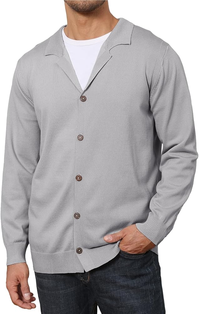 Angbater Mens Casual Cardigan Sweaters Long Sleeve Shawl Collar Button Down Slim Fit Cable Knit Coats