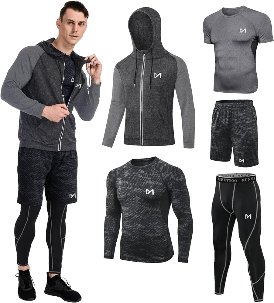 mens 5pcs Men's Compression Sets Pants Long Sleeve Shirt Athletic Shorts Running JacketShirt