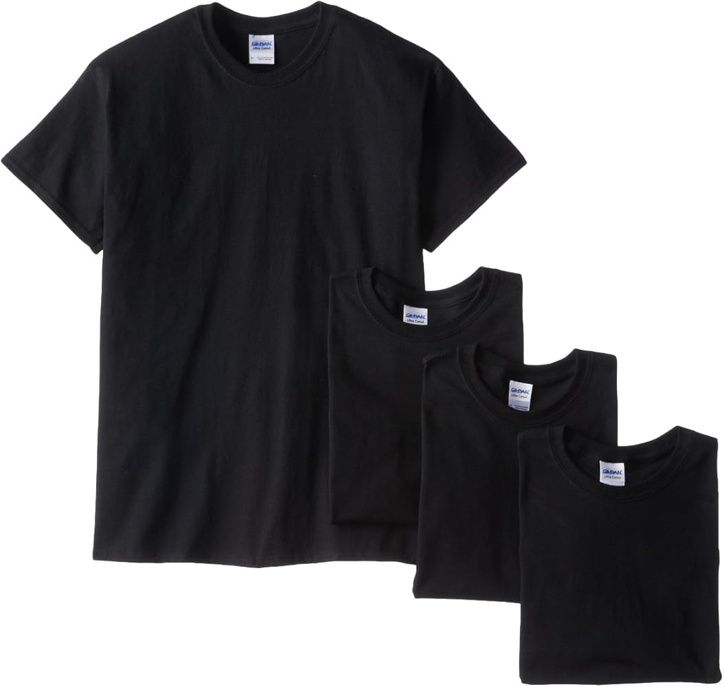 Gildan Men's Short Sleeve 4-Pack Cotton Jersey T-Shirt, Black, X-Large