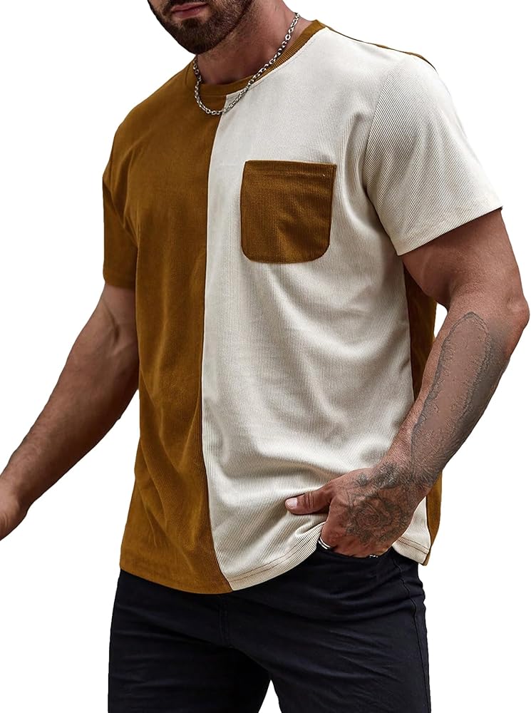 WDIRARA Men's Color Block Tee Tops Pocket Front Short Sleeve Round Neck Summer Casual T-Shirts