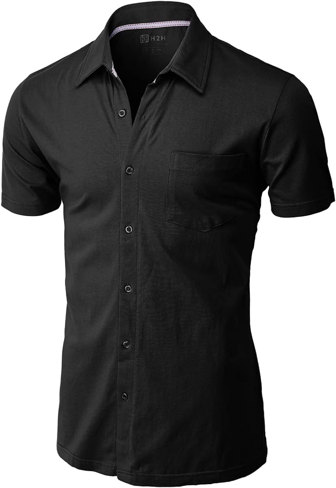 H2H Men's Casual Slim Fit Cotton Shirts Long/Short Sleeve Jersey Button Down Shirt