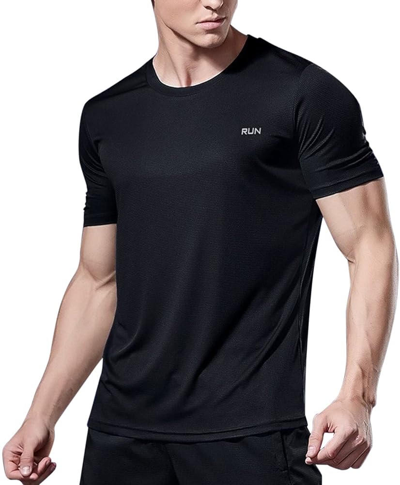 Men Short Sleeve Shirts Quick Dry Workout Classic Fit Tshirt Crew Neck Casual Daily Comfy Running Workout