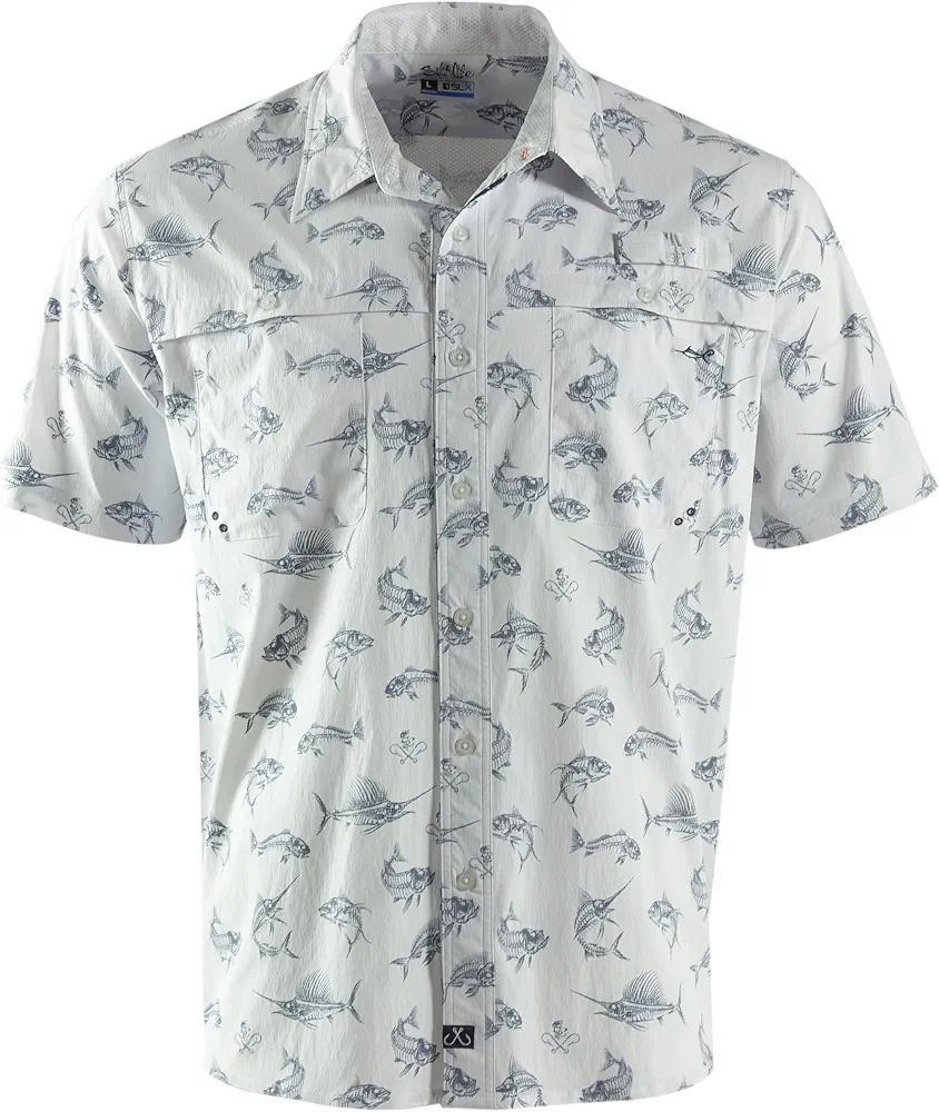 Salt Life Men's Standard Fish 'N Bones Short Sleeve Performance Woven Shirt