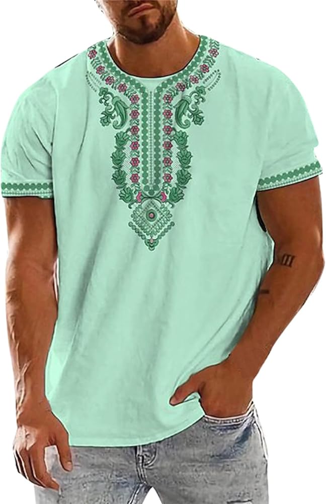 Men's African Shirts Vintage Ethnic Printing Graphic Short Sleeve T Shirt Casual Vacation Going Out Work Tees