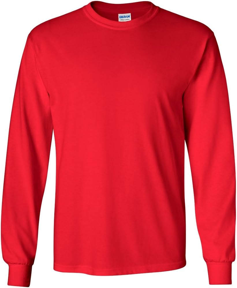 Gildan Men's Ultra Cotton Adult Long Sleeve T-Shirt, 2-Pack, red, 2X-Large