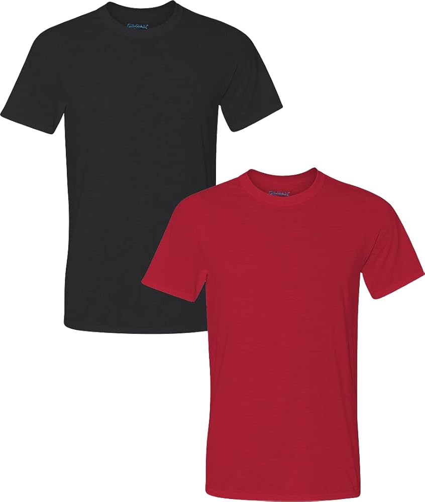 Gildan Men's Moisture Wicking Polyester Performance T-Shirt, 2-Pack Black/Red