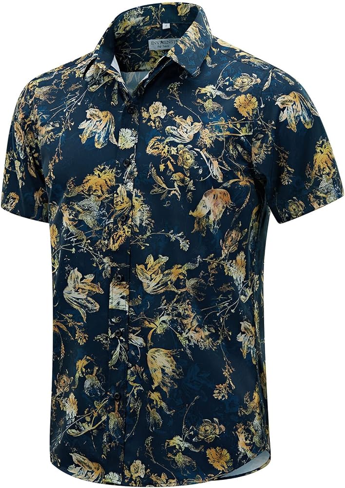 ENVMENST Hawaiian Shirt for Men Short Sleeve Beach Printed Summer Button Down Aloha Shirt(S-3XL)