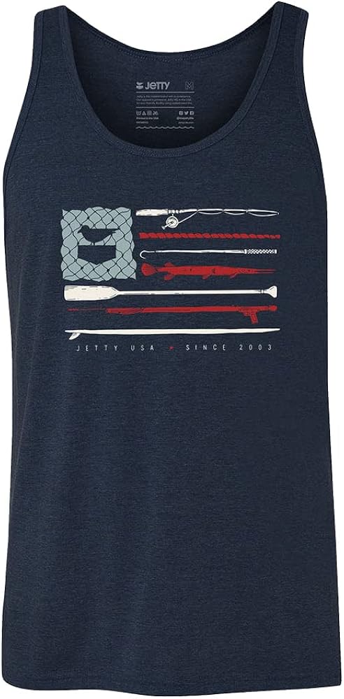 Jetty Old Glory Tank Navy S - Men's Fashion Casual Sleeveless Tank Top T-Shirt Cotton - Regular Fit - Lifestyle Beach Apparel