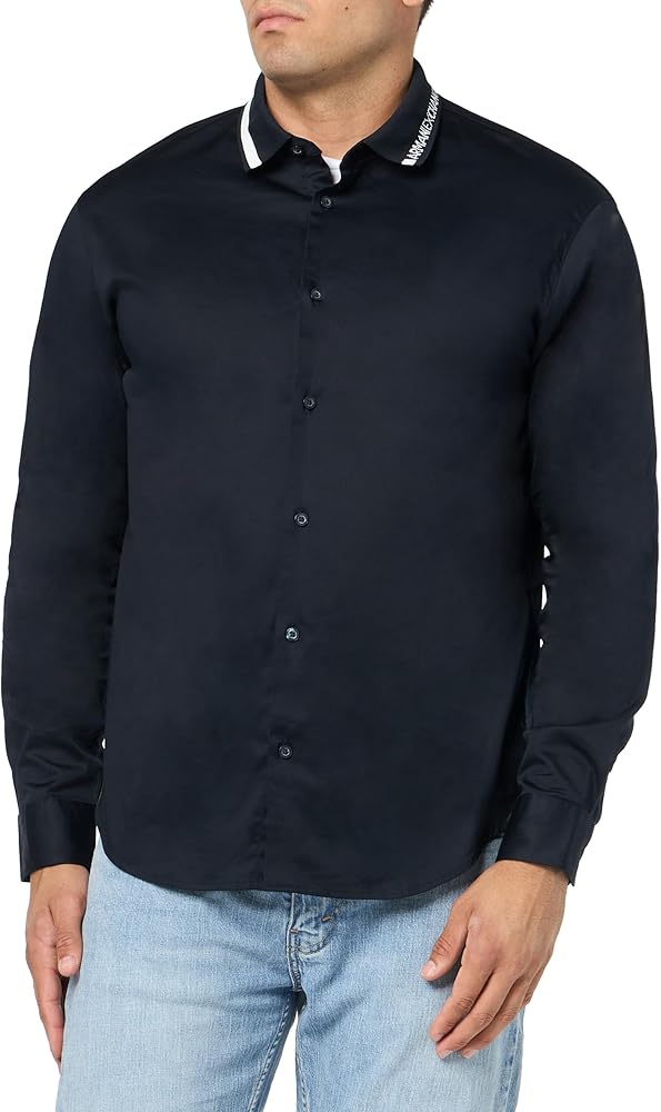 Armani Exchange Men's Stretch Long Sleeve Logo Collar Button Down Shirt