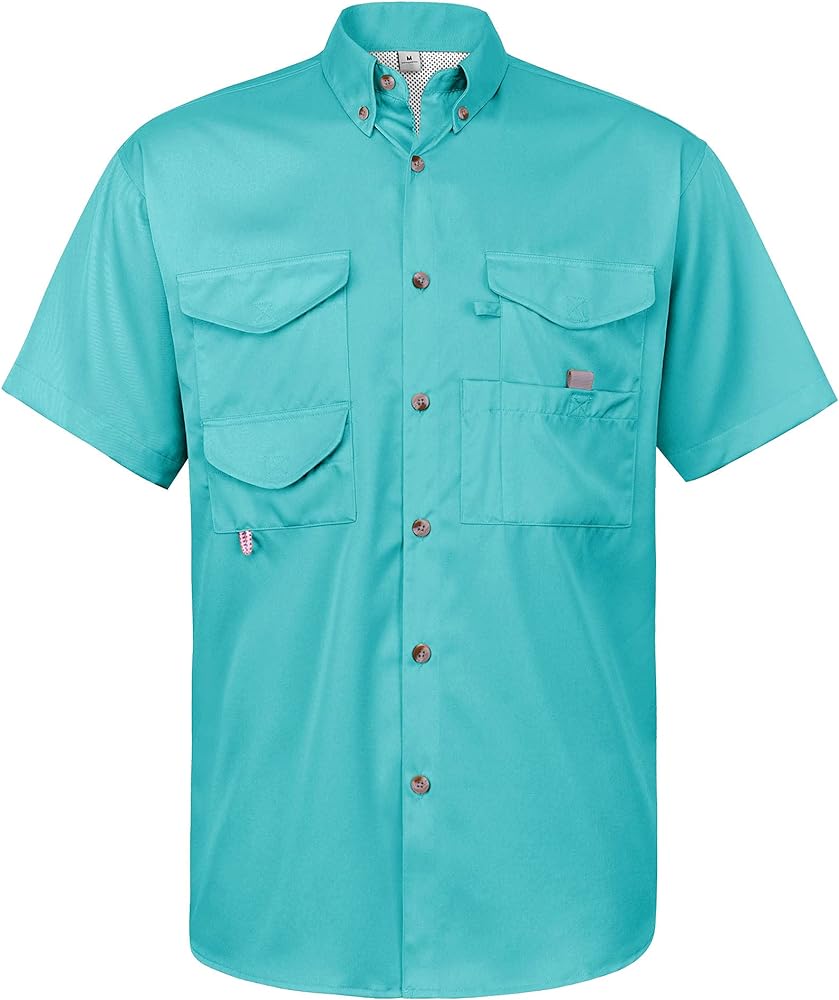 Alimens & Gentle Short Sleeve Fishing Shirt Wicking Fabric Sun Protection Casual Button Down Shirts