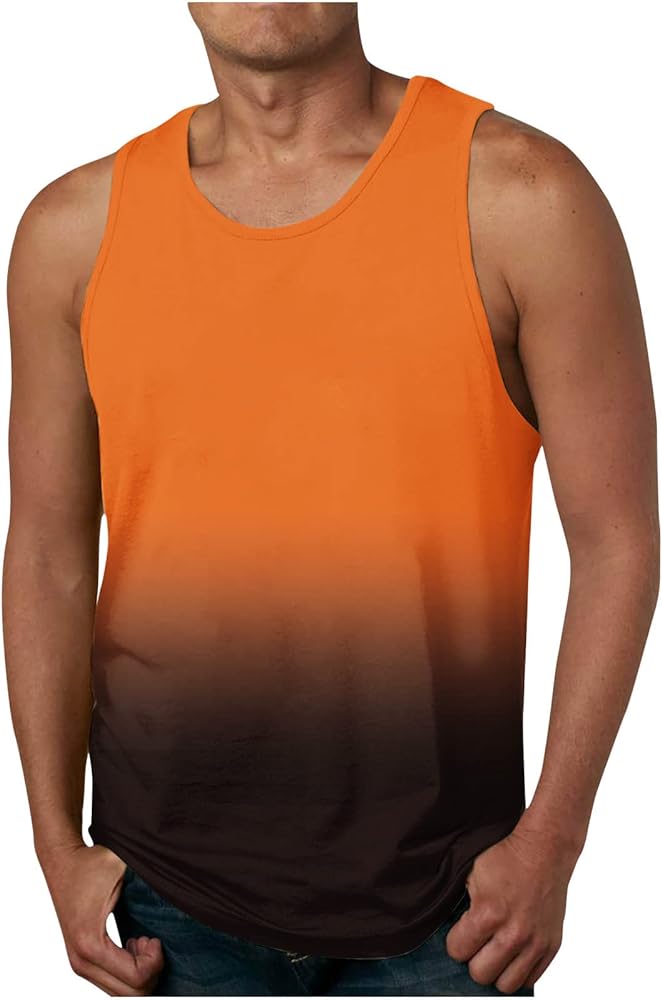 Men's Tank Tops Fashion Gradient Sleeveless T-Shirt Sports Fitness Casual Vests Pullover Basic Tee Shirts Top