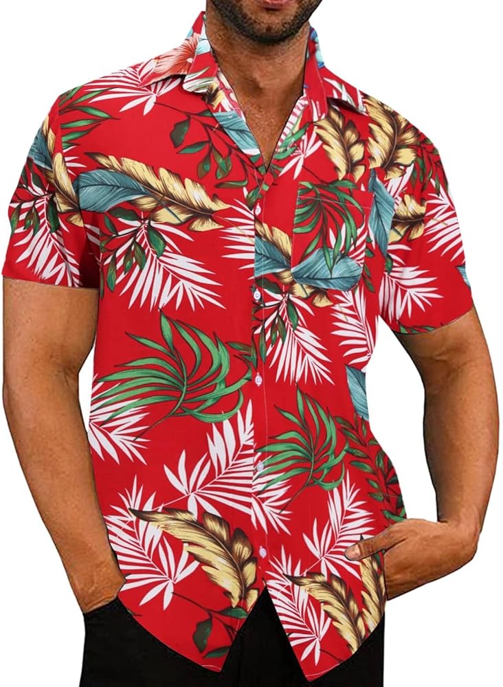 Mens Hawaiian Floral Shirts Short Sleeve Casual Summer Beach Shirt Button Down Tropical Hawaiian Shirts Party