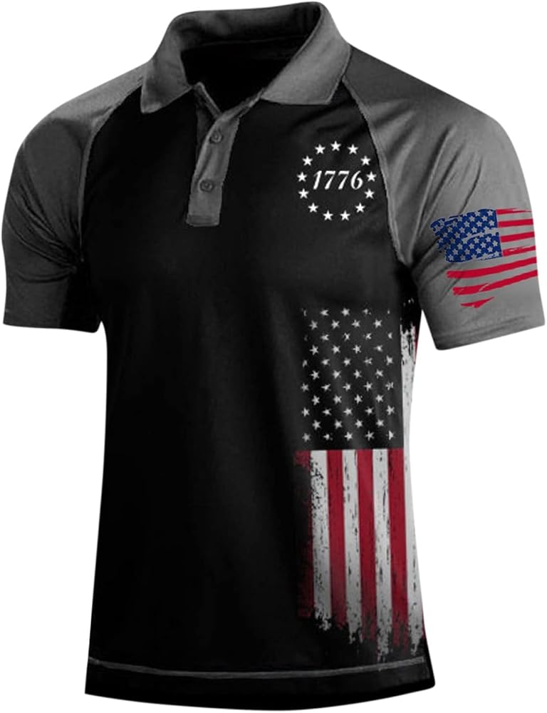 WENKOMG1 Tactical Shirts for Men,Quick Dry 4th of July Polo Shirt Military Shirt Short Sleeve Patriotic Combat T-Shirt