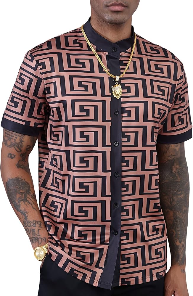 Men's African Traditional Pattern Print Shirt Casual Short Sleeve Button Down Shirts Luxury Printed Dashiki for Men