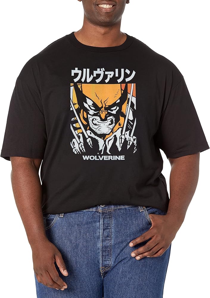 Marvel Big & Tall Classic Wolverine Kanji Block Men's Tops Short Sleeve Tee Shirt