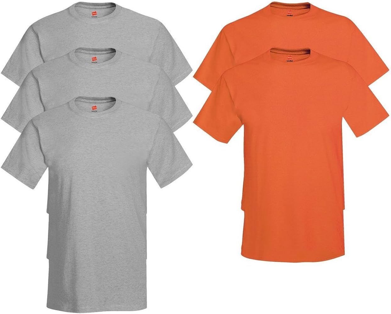 Hanes, Comfort Soft Crew-Neck T-Shirt (Pack of 5), 3 Light Steel / 2 Orange, 3XL