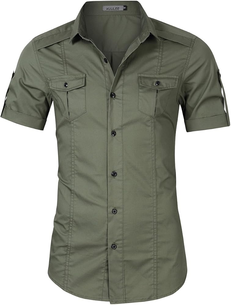 Men's Tactical Cargo Work Short Sleeve Shirt Military Casual Slim Fit Long Sleeve Shirts Tops