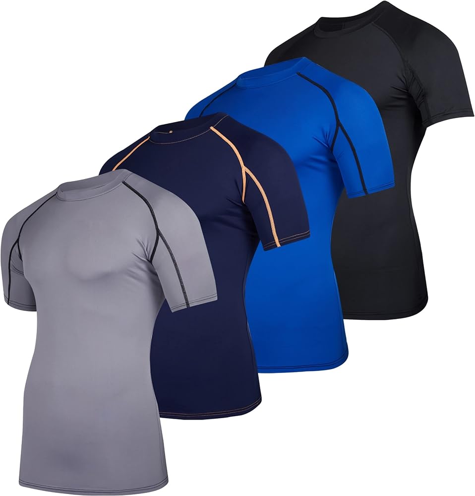 Real Essentials 4 Pack: Men's Short Sleeve Compression T-Shirt Base Layer Undershirt Athletic Top (Available in Big & Tall)