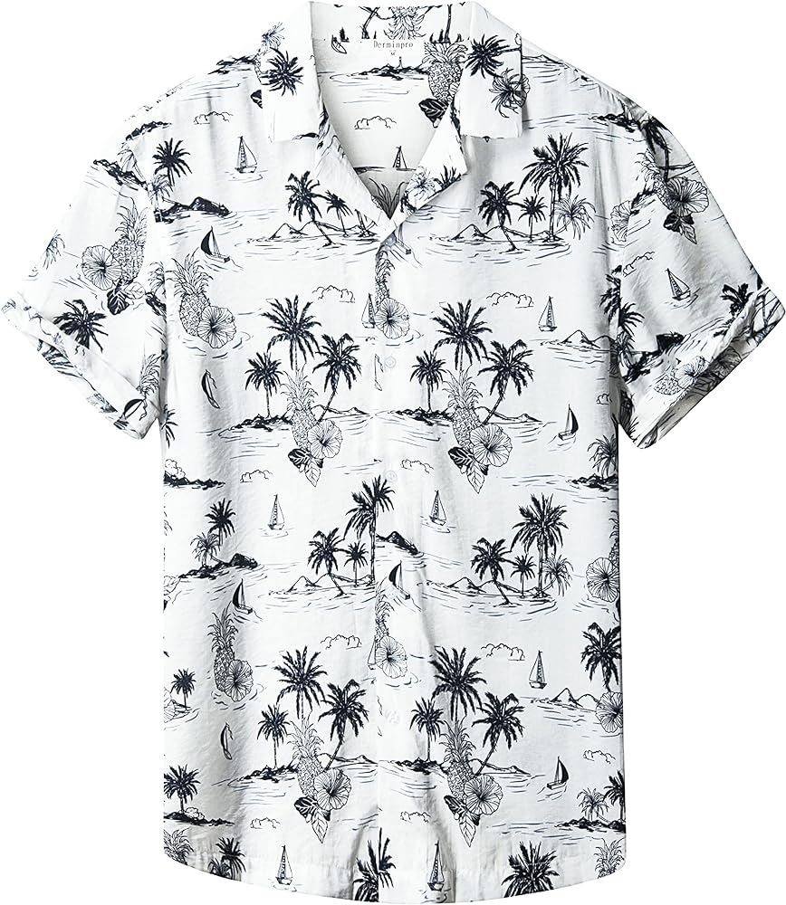 Derminpro Men's Hawaiian Shirt Short Sleeves Floral Printed Button Down Summer Beach Shirts