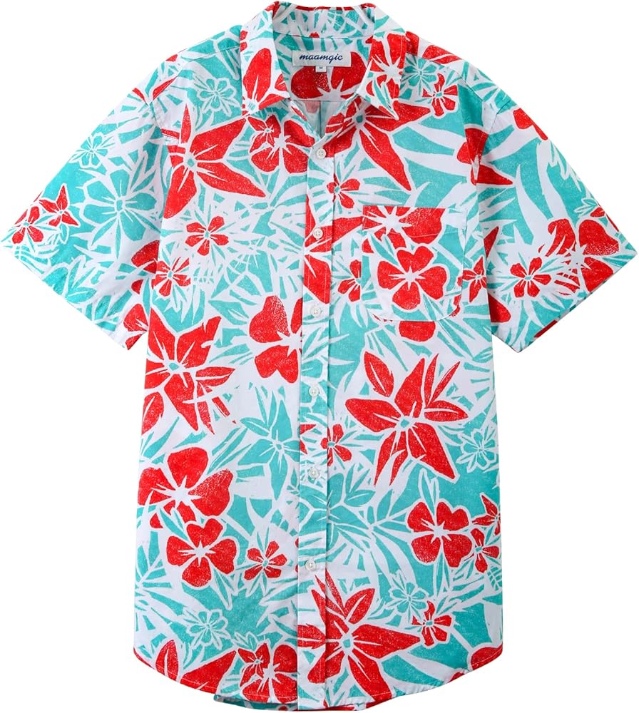 maamgic Hawaiian Shirt for Men Short Sleeve Button Down Shirts for Cruise Vacation Beach Camp