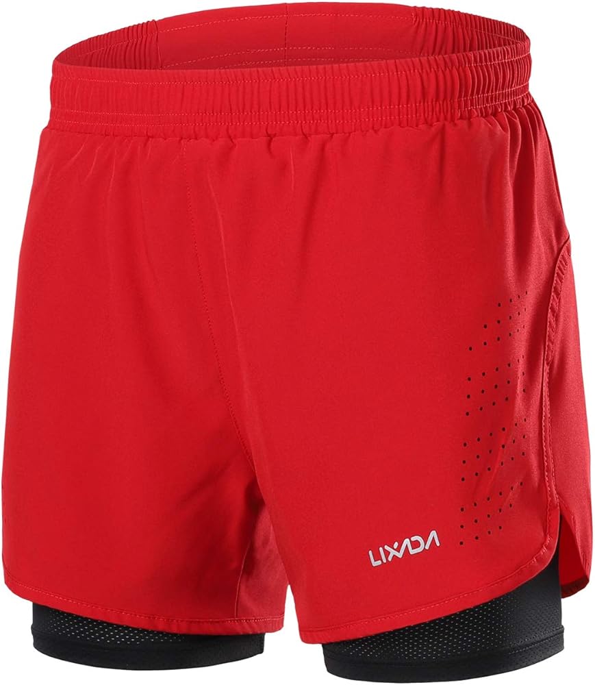 LIXADA Men's 2-in-1 Running Shorts Quick Drying Breathable Active Training Exercise Jogging Cycling Shorts