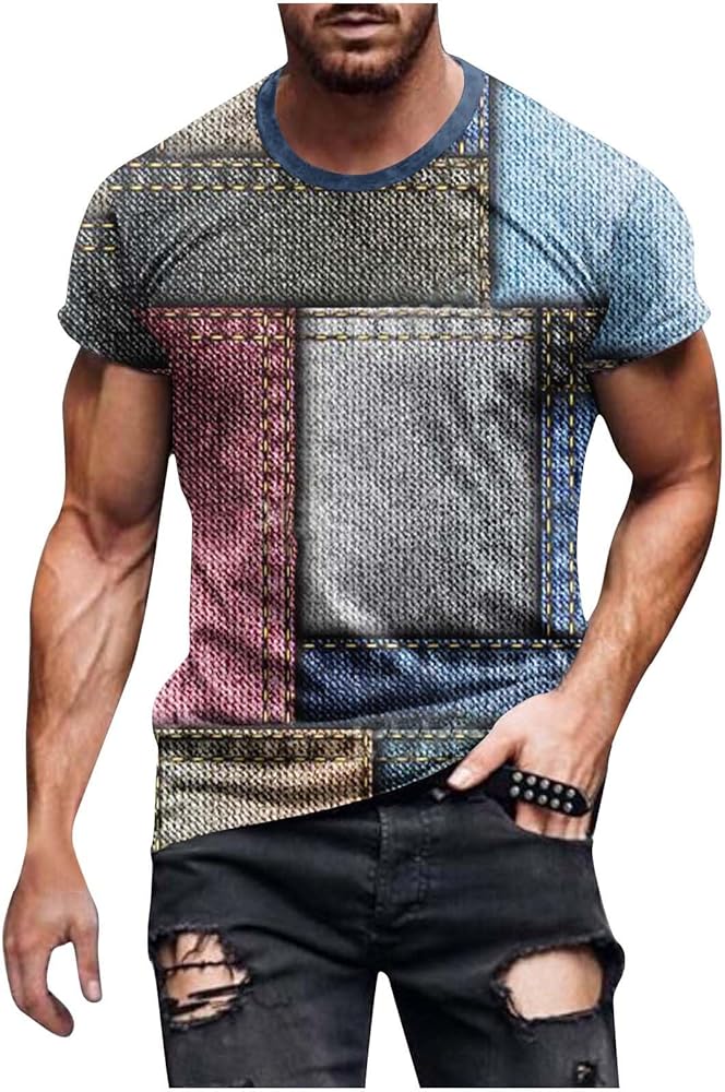 Short Sleeve Shirts for Men Summer Plus Size Short Sleeve Pullover Tops Funny Patterned Crewneck Leisure Tshirts