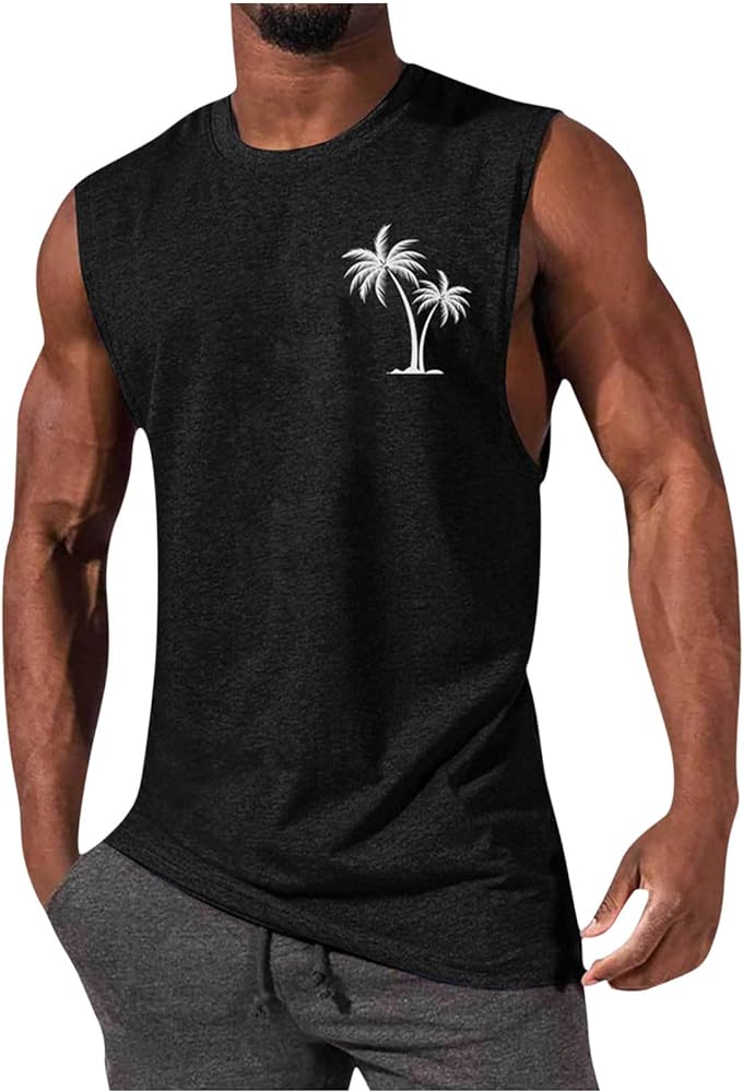 Muscularfit Tank Tops Men 2024 Summer Sleeveless T Shirts Funny Palm Tree Graphic Tank Tops Casual Muscle Basic T Shirts