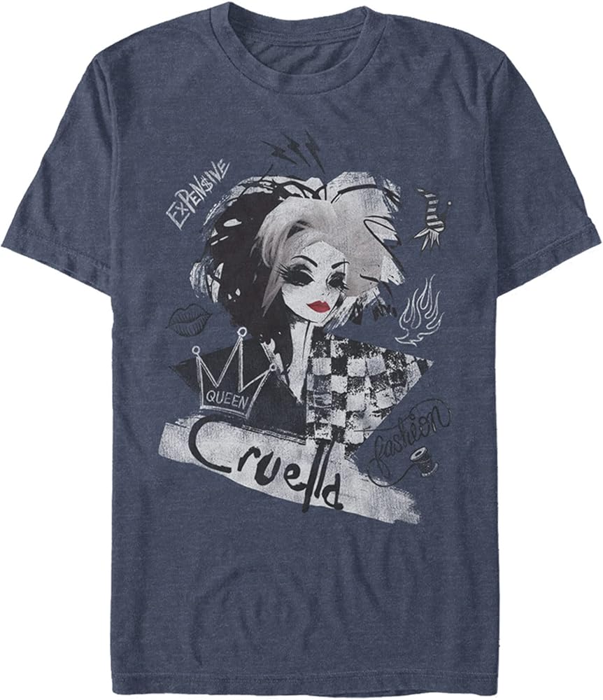 Disney Big & Tall Artsy Cruella Men's Tops Short Sleeve Tee Shirt, Navy Blue Heather, 4X-Large