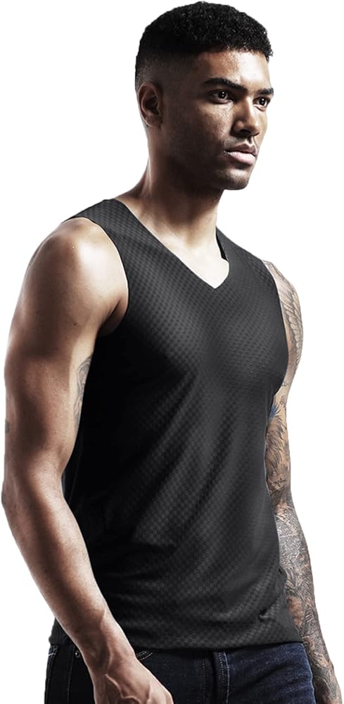 Men Summer Vest Tank Top Loose Ice Silk Thin Man Vest Shirts Backing Plate Tight Vest Blouse Long Sleeve T Shirt