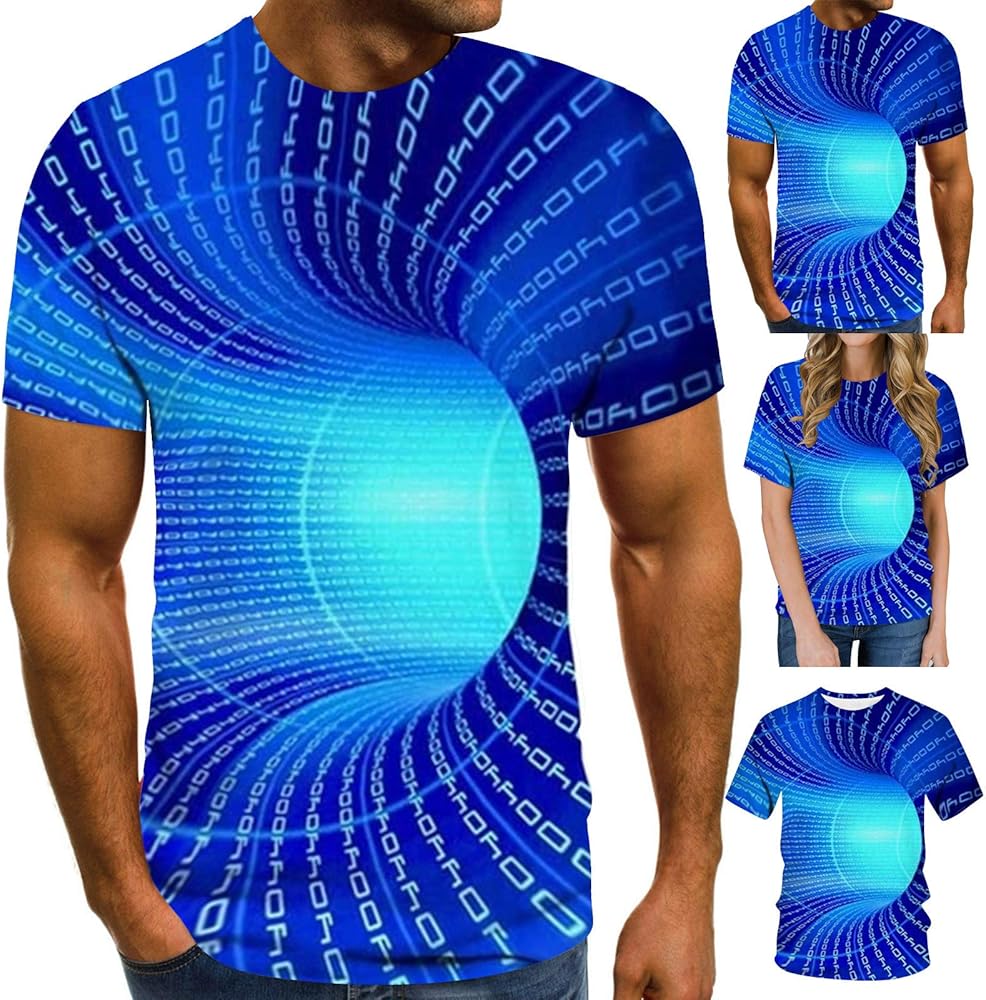 3D Digital Swirl Printing Tee Shirt for Mens Womens Crew Neck Short Sleeve T-Shirt Spring Summer Top Casual Slim Blouse